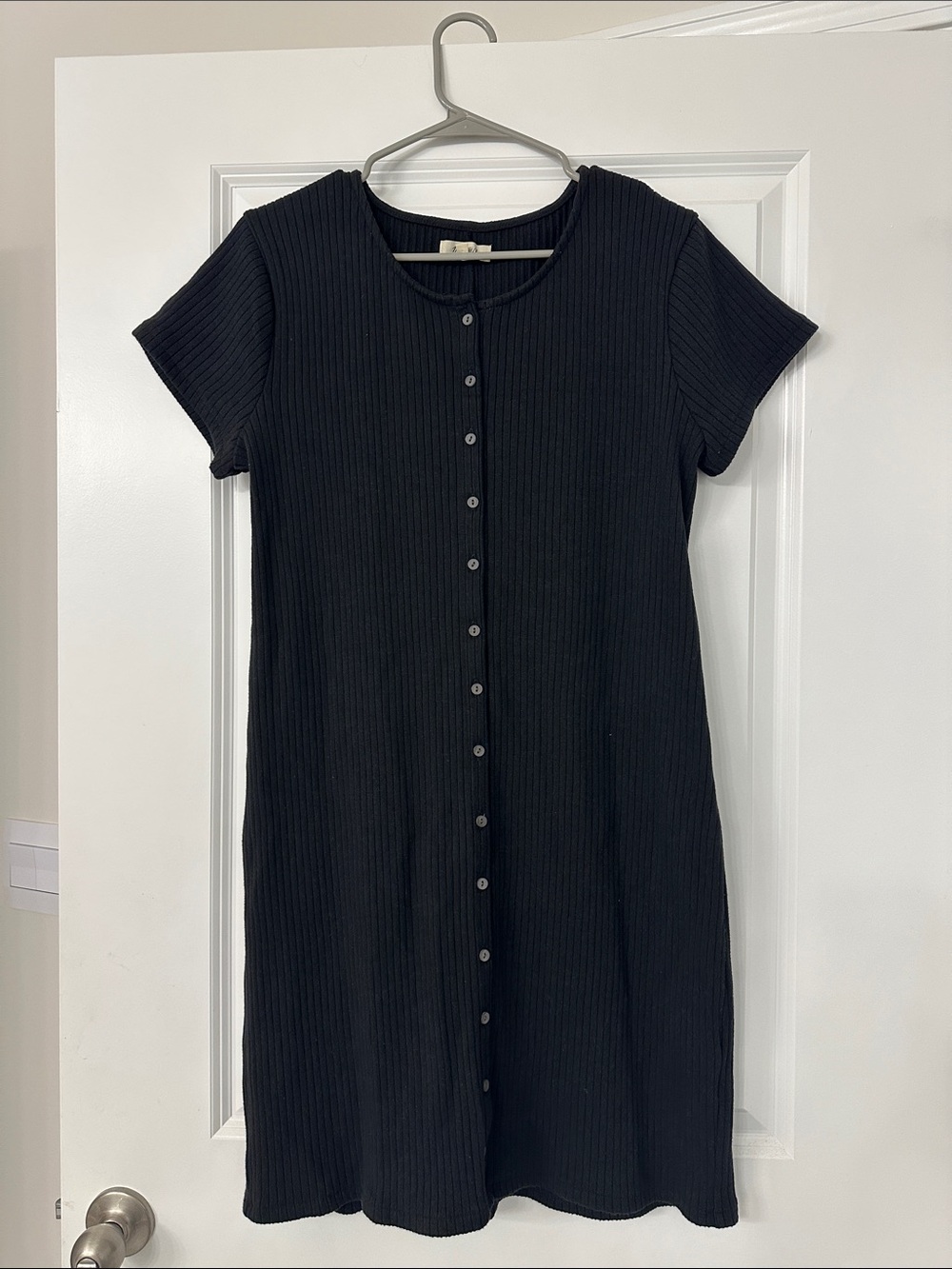 Madewell Black Ribbed Button-Front Mini Dress